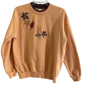 DECORATED ORIGINALS VINTAGE EMBELLISHED SWEATSHIRT Autumn Gold Fall Leaves Cozy